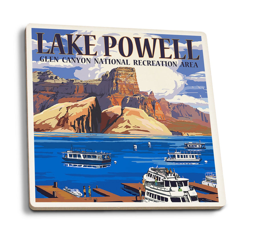 Lake Powell, Colorado, Marina View, Lantern Press Artwork, Coaster Set Coasters Lantern Press 