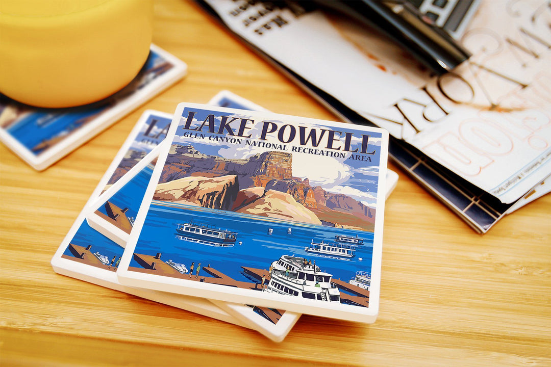 Lake Powell, Colorado, Marina View, Lantern Press Artwork, Coaster Set Coasters Lantern Press 