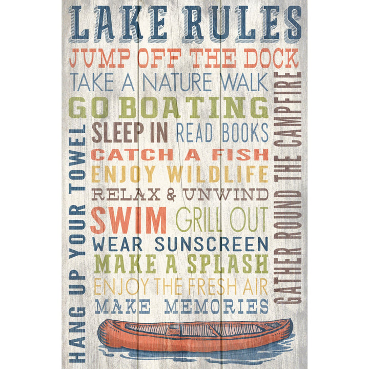 Lake Rules, Rustic Typography, Lantern Press Artwork, Stretched Canvas Canvas Lantern Press 