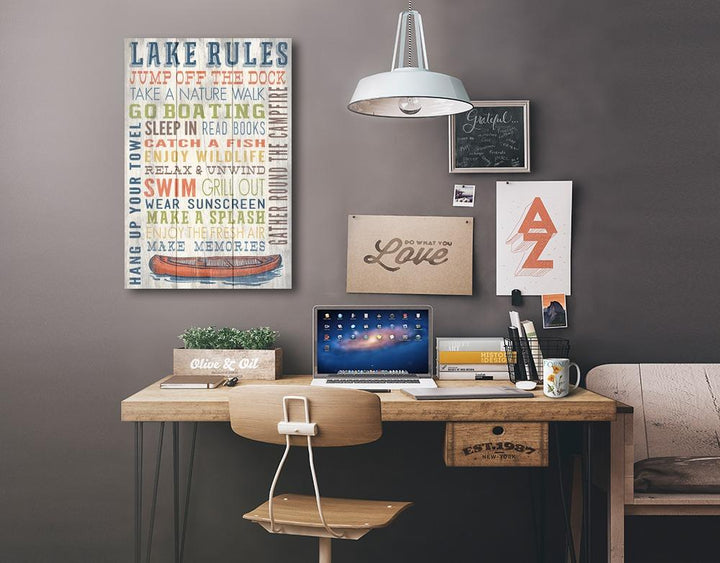 Lake Rules, Rustic Typography, Lantern Press Artwork, Stretched Canvas Canvas Lantern Press 