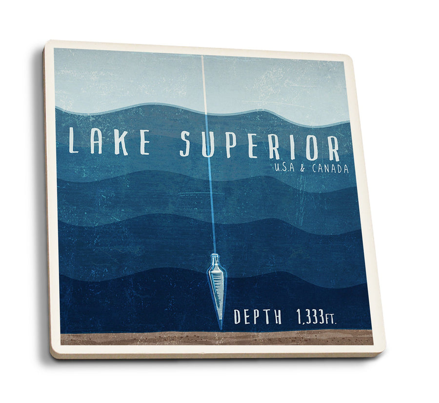 Lake Superior, Wisconsin, Lake Essentials, Lake Depth, Lantern Press Artwork, Coaster Set Coasters Lantern Press 