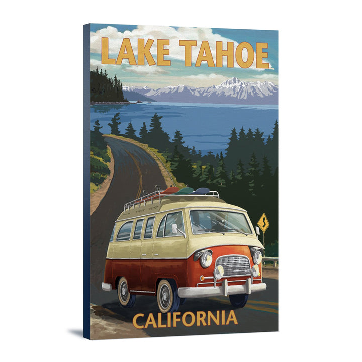 Lake Tahoe, California, Camper Van, Lantern Press Artwork, Stretched Canvas Canvas Lantern Press 12x18 Stretched Canvas 
