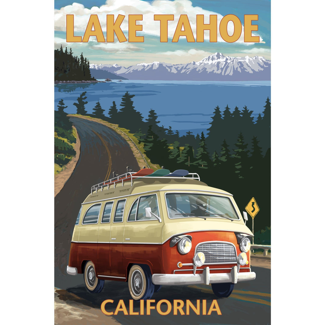 Lake Tahoe, California, Camper Van, Lantern Press Artwork, Stretched Canvas Canvas Lantern Press 
