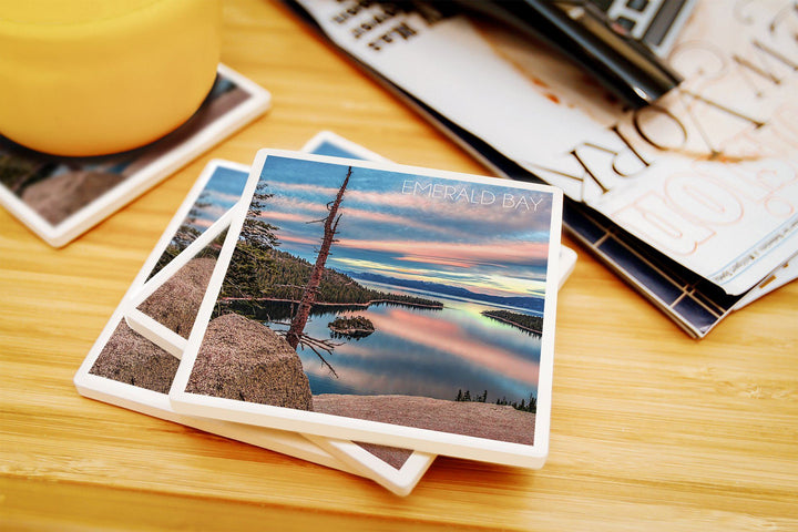 Lake Tahoe, California, Emerald Bay, Lake & Mirrored Sky, Lantern Press Photography, Coaster Set Coasters Lantern Press 