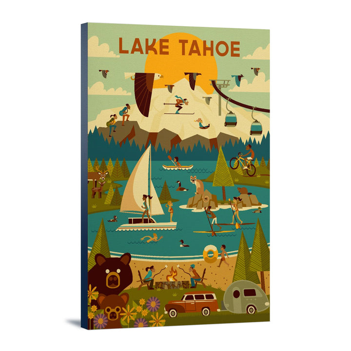 Lake Tahoe, California, Geometric, Lantern Press Artwork, Stretched Canvas Canvas Lantern Press 12x18 Stretched Canvas 