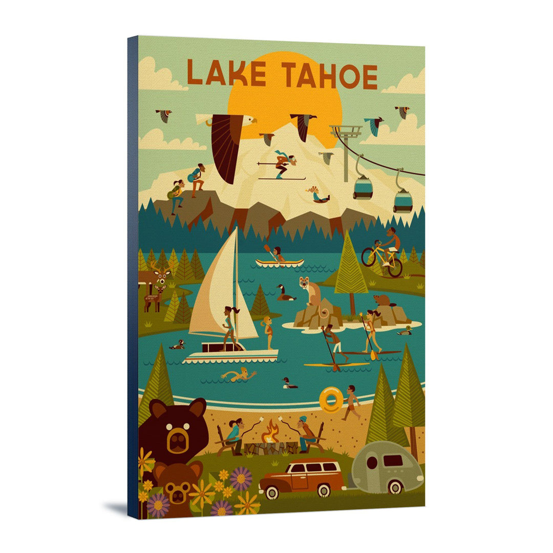 Lake Tahoe, California, Geometric, Lantern Press Artwork, Stretched Canvas Canvas Lantern Press 