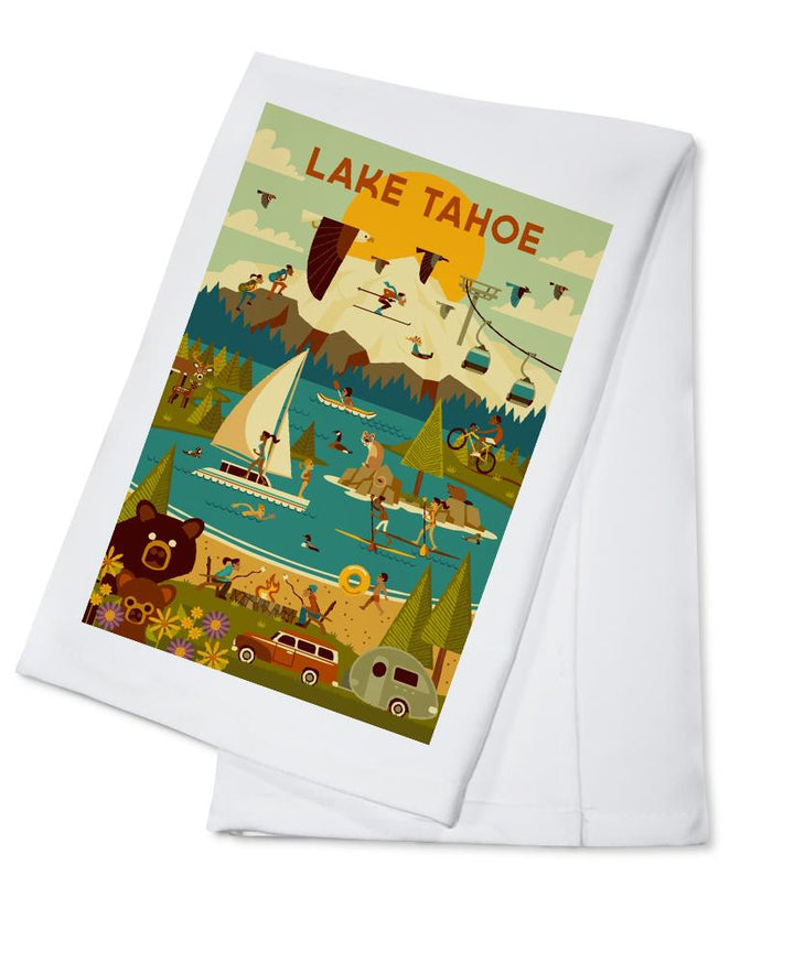 Lake Tahoe, California, Geometric, Lantern Press Artwork, Towels and Aprons Kitchen Lantern Press Cotton Towel 