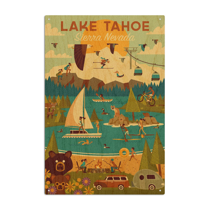 Lake Tahoe, California, Sierra Nevada, Geometric, Lantern Press Artwork, Wood Signs and Postcards - Lantern Press