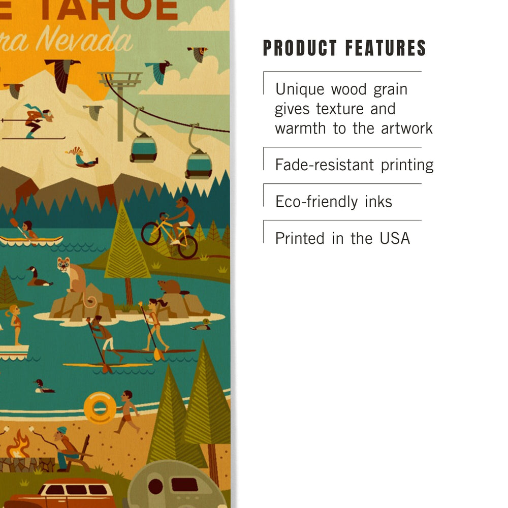 Lake Tahoe, California, Sierra Nevada, Geometric, Lantern Press Artwork, Wood Signs and Postcards Wood Lantern Press 