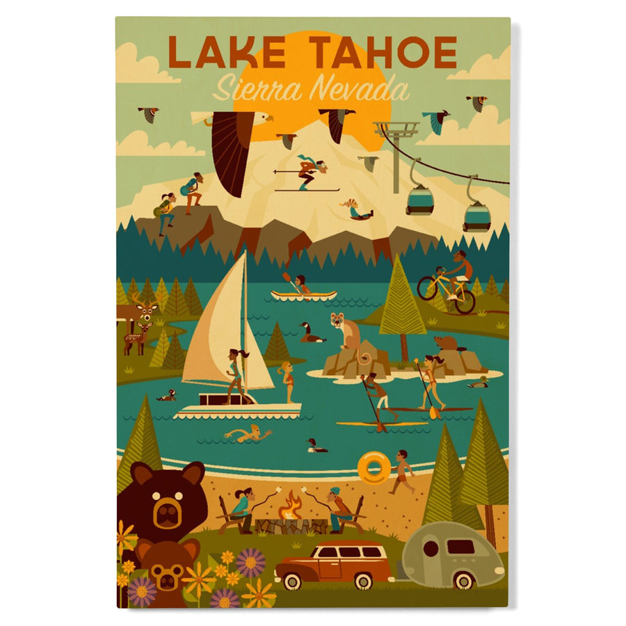 Lake Tahoe, California, Sierra Nevada, Geometric, Lantern Press Artwork, Wood Signs and Postcards Wood Lantern Press 