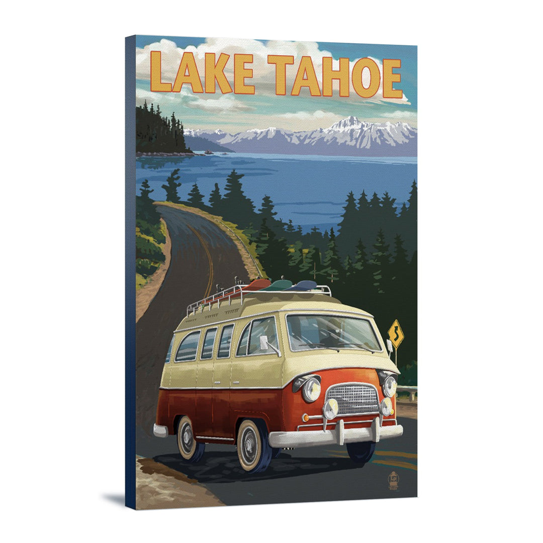 Lake Tahoe, Camper Van, Lantern Press Artwork, Stretched Canvas Canvas Lantern Press 12x18 Stretched Canvas 
