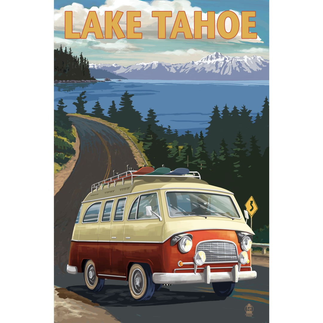 Lake Tahoe, Camper Van, Lantern Press Artwork, Stretched Canvas Canvas Lantern Press 