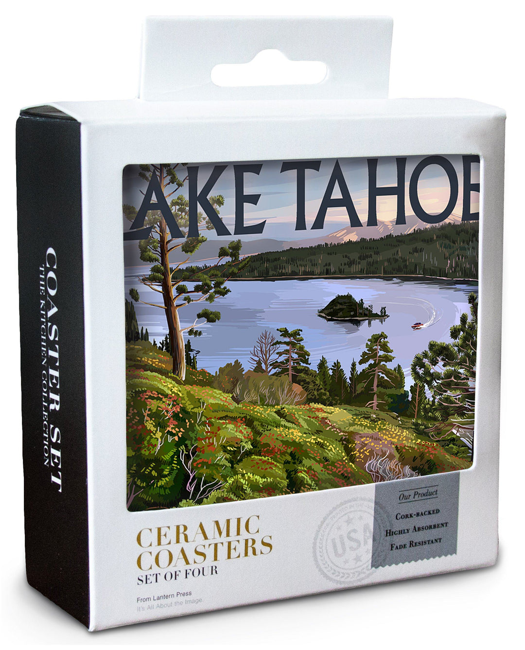 Lake Tahoe, Emerald Bay Scene, Lantern Press Artwork, Coaster Set Coasters Lantern Press 