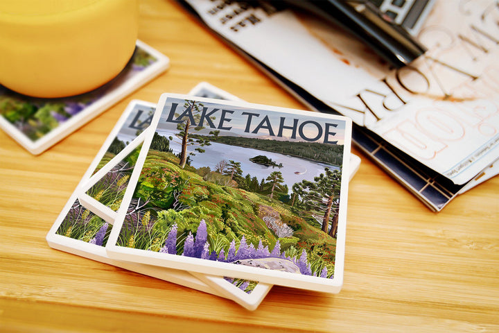 Lake Tahoe, Emerald Bay Scene, Lantern Press Artwork, Coaster Set Coasters Lantern Press 