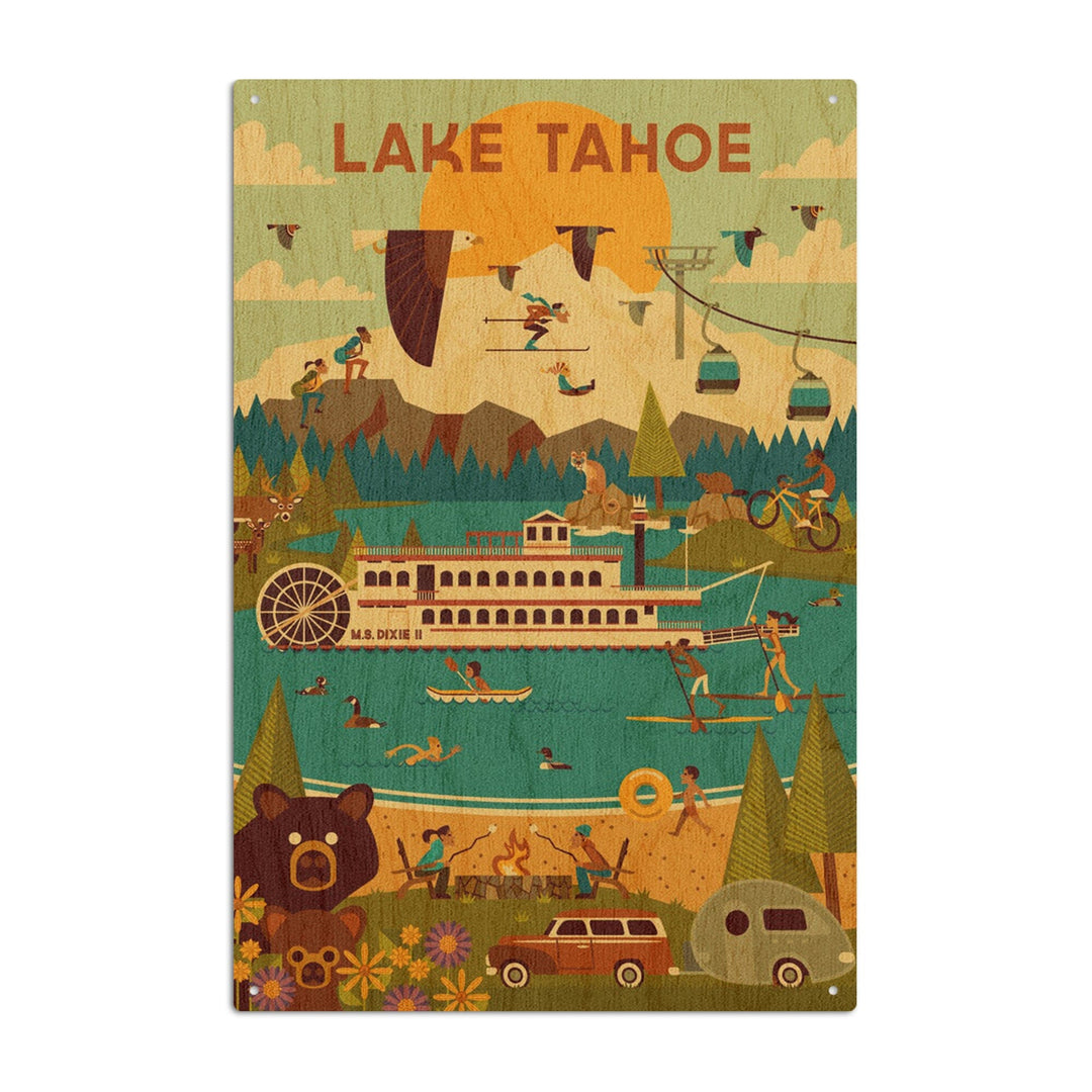 Lake Tahoe, Geometric Collection, Wood Signs and Postcards Wood Lantern Press 10 x 15 Wood Sign 