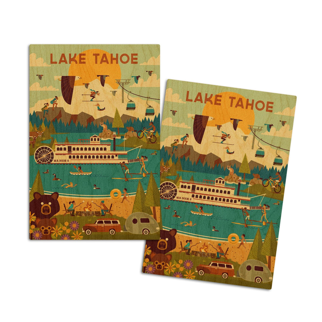 Lake Tahoe, Geometric Collection, Wood Signs and Postcards Wood Lantern Press 4x6 Wood Postcard Set 