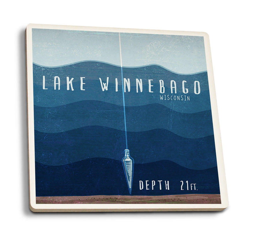 Lake Winnebago, Wisconsin, Lake Essentials, Lake Depth, Lantern Press Artwork, Coaster Set Coasters Lantern Press 