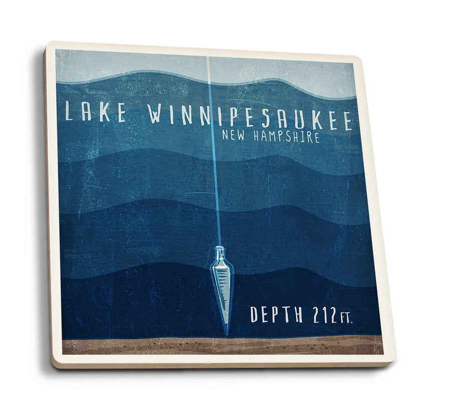 Lake Winnipesaukee, New Hampshire, Lake Essentials, Lake Depth, Lantern Press Artwork, Coaster Set Coasters Lantern Press 