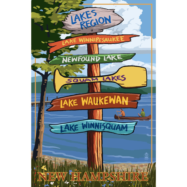 Lakes Region, New Hampshire, Destinations Sign, Lantern Press Artwork, Stretched Canvas Canvas Lantern Press 