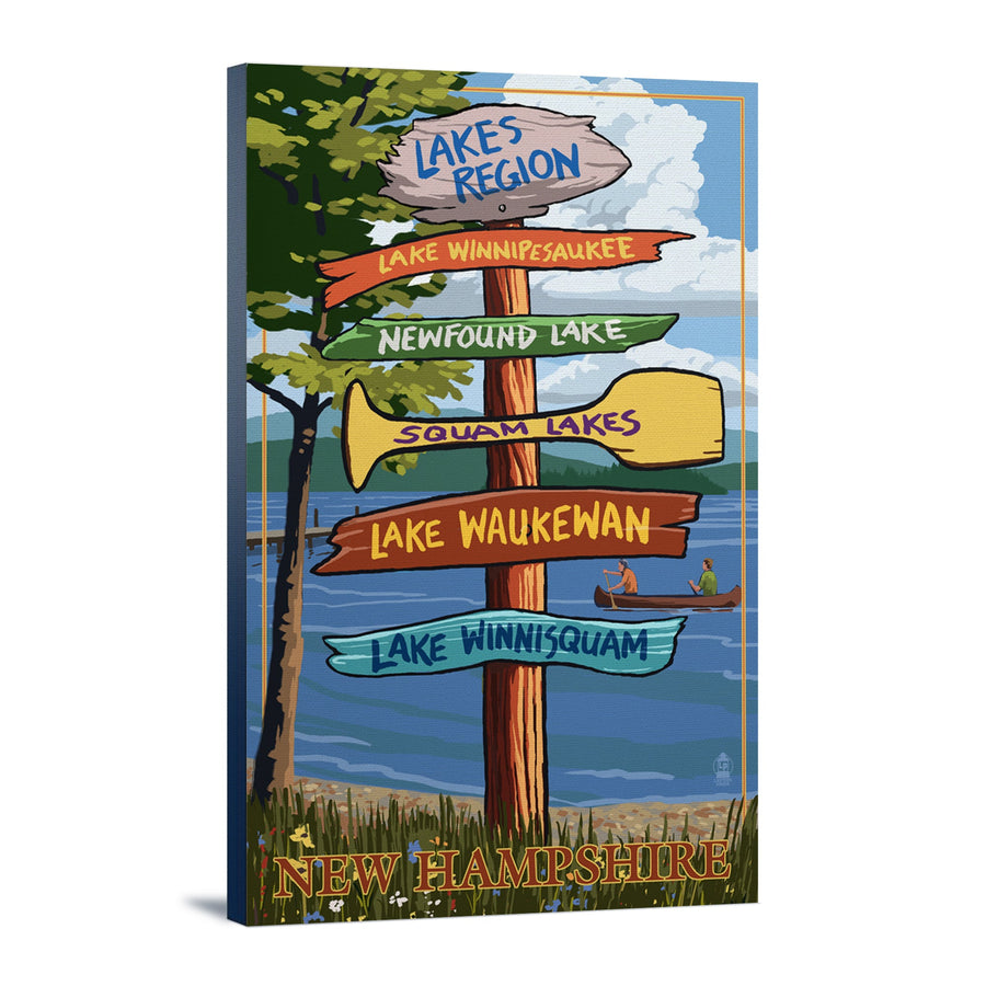 Lakes Region, New Hampshire, Destinations Sign, Lantern Press Artwork, Stretched Canvas Canvas Lantern Press 