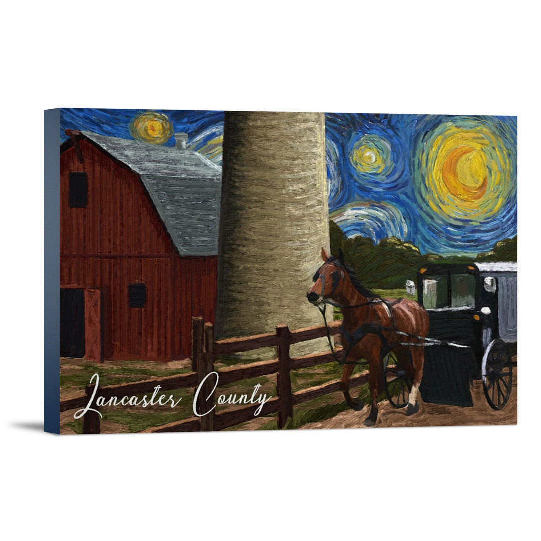 Lancaster County, Pennsylvania, Farm Scene, Starry Night, Lantern Press Artwork, Stretched Canvas Canvas Lantern Press 12x18 Stretched Canvas 