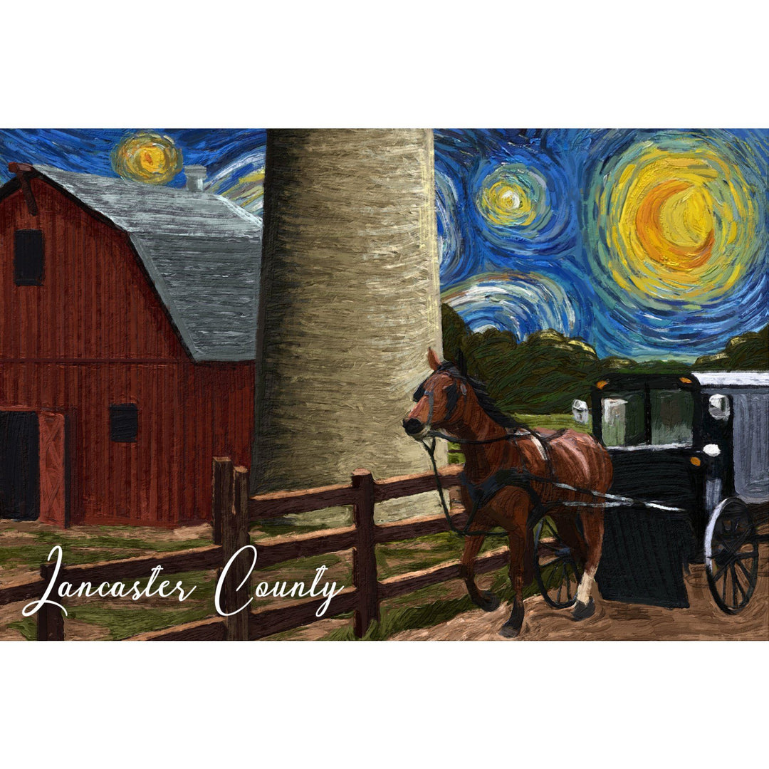 Lancaster County, Pennsylvania, Farm Scene, Starry Night, Lantern Press Artwork, Stretched Canvas Canvas Lantern Press 