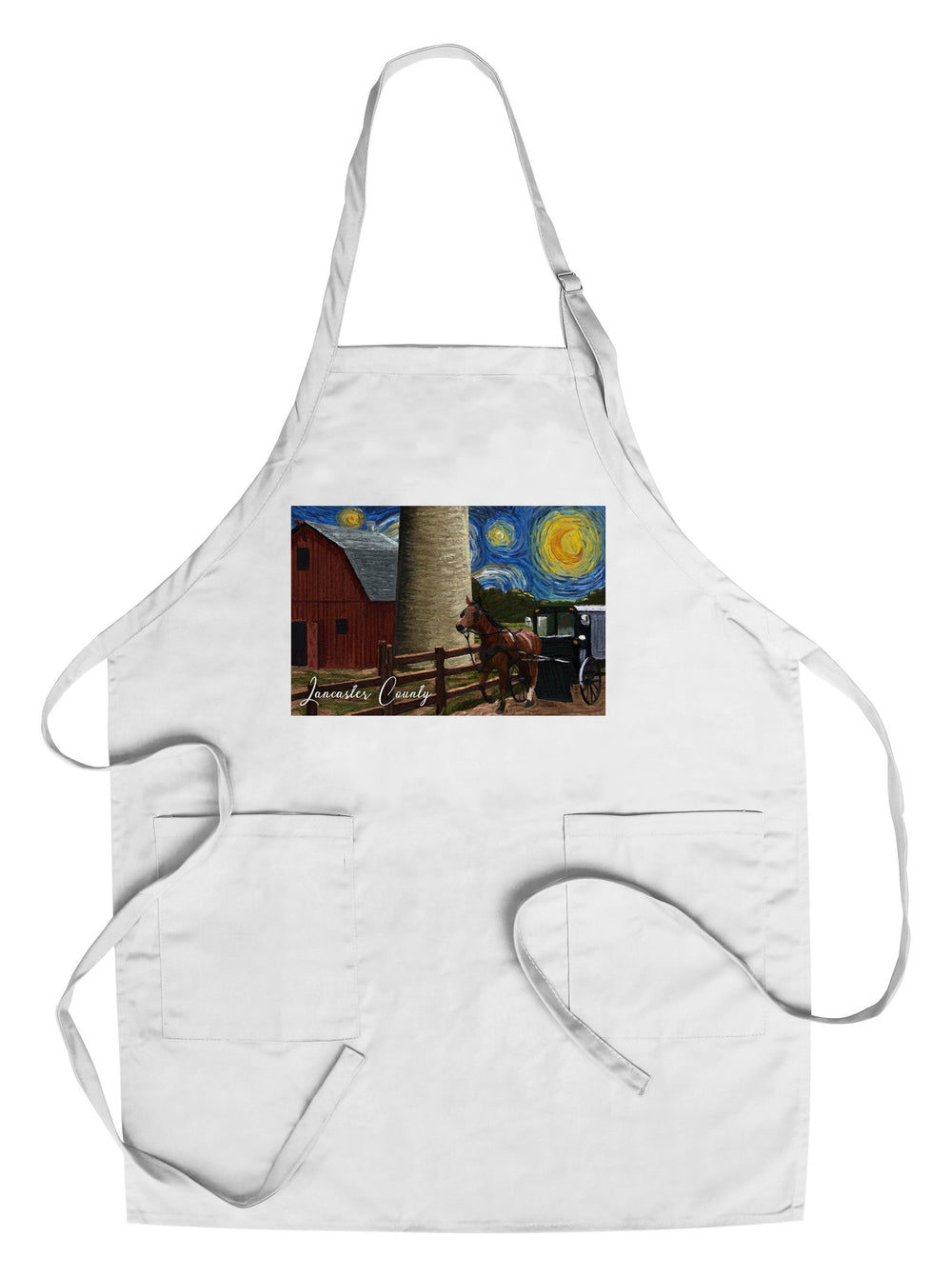 Lancaster County, Pennsylvania, Farm Scene, Starry Night, Lantern Press Artwork, Towels and Aprons Kitchen Lantern Press Chef's Apron 