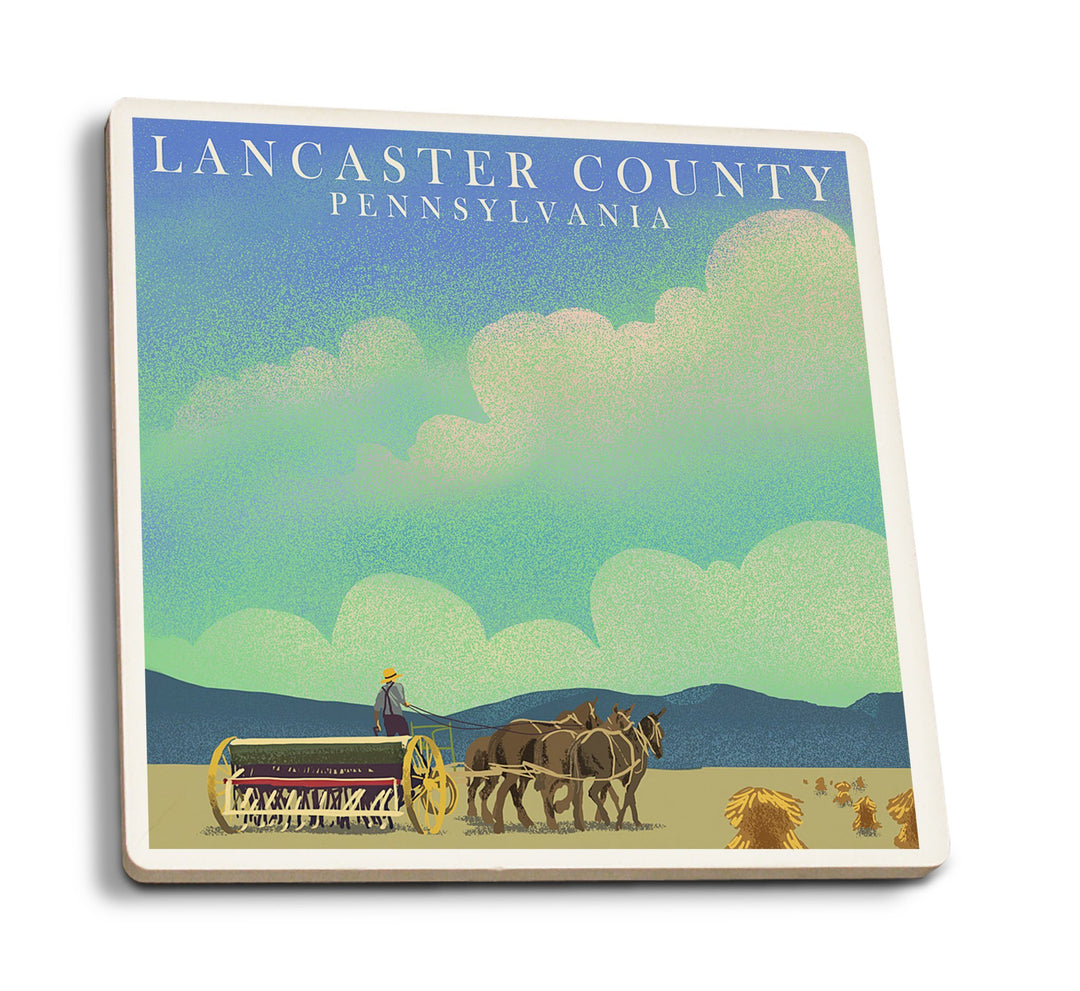 Lancaster County, Pennsylvania, Tractor in Field, Litho, Lantern Press Artwork, Coaster Set Coasters Lantern Press 