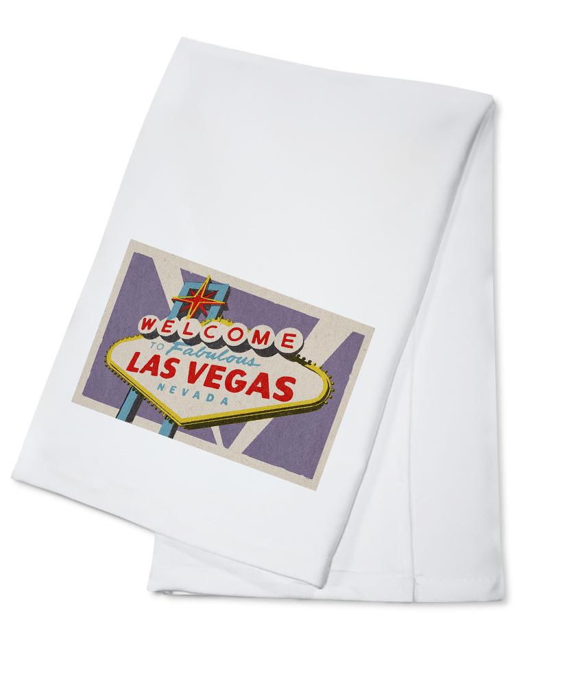 Las Vegas, Nevada, Welcome Sign Woodblock, Lantern Press Artwork, Towels and Aprons Kitchen Lantern Press Cotton Towel 