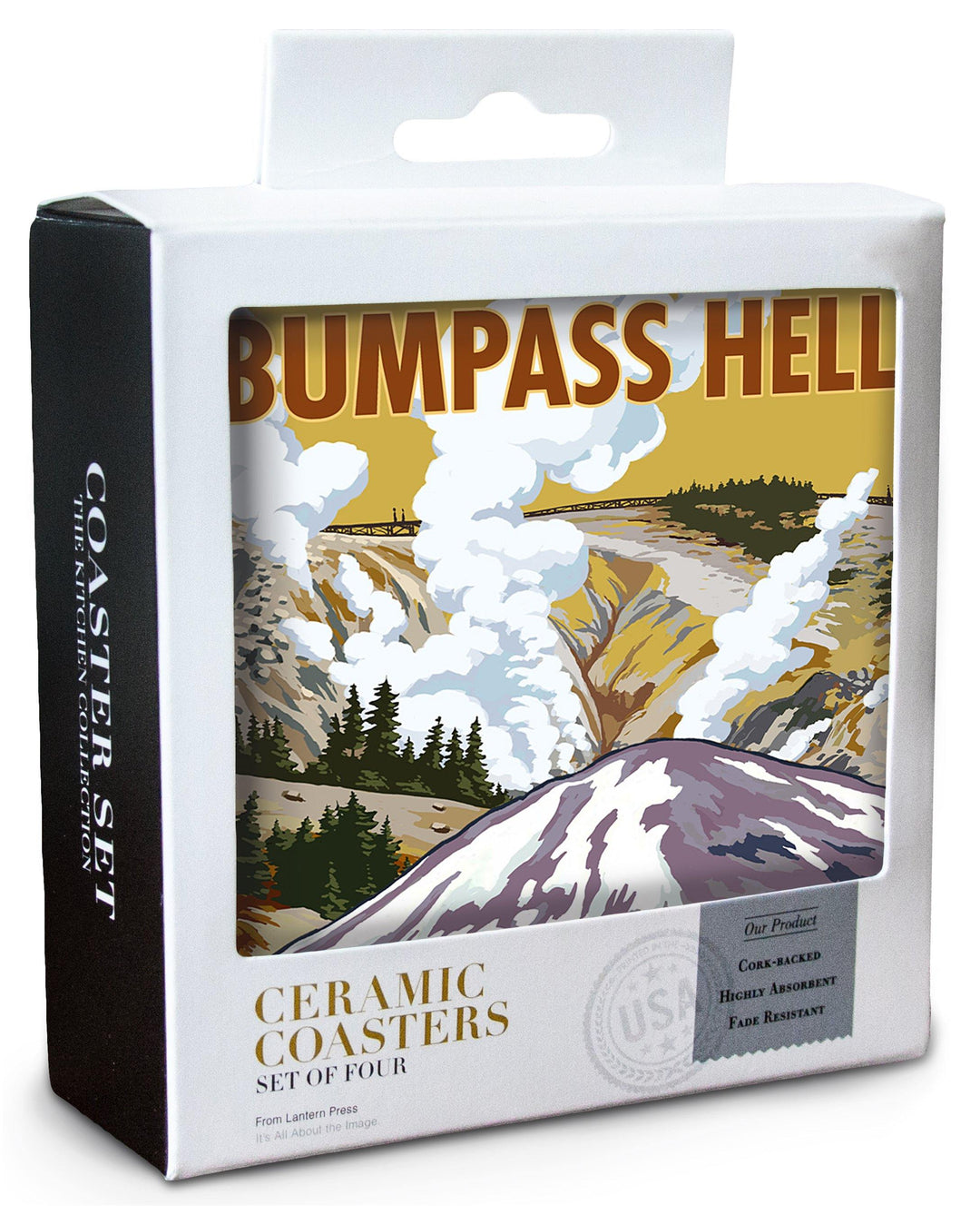 Lassen Volcanic National Park, California, Bumpass Hell, Lantern Press Artwork, Coaster Set Coasters Lantern Press 