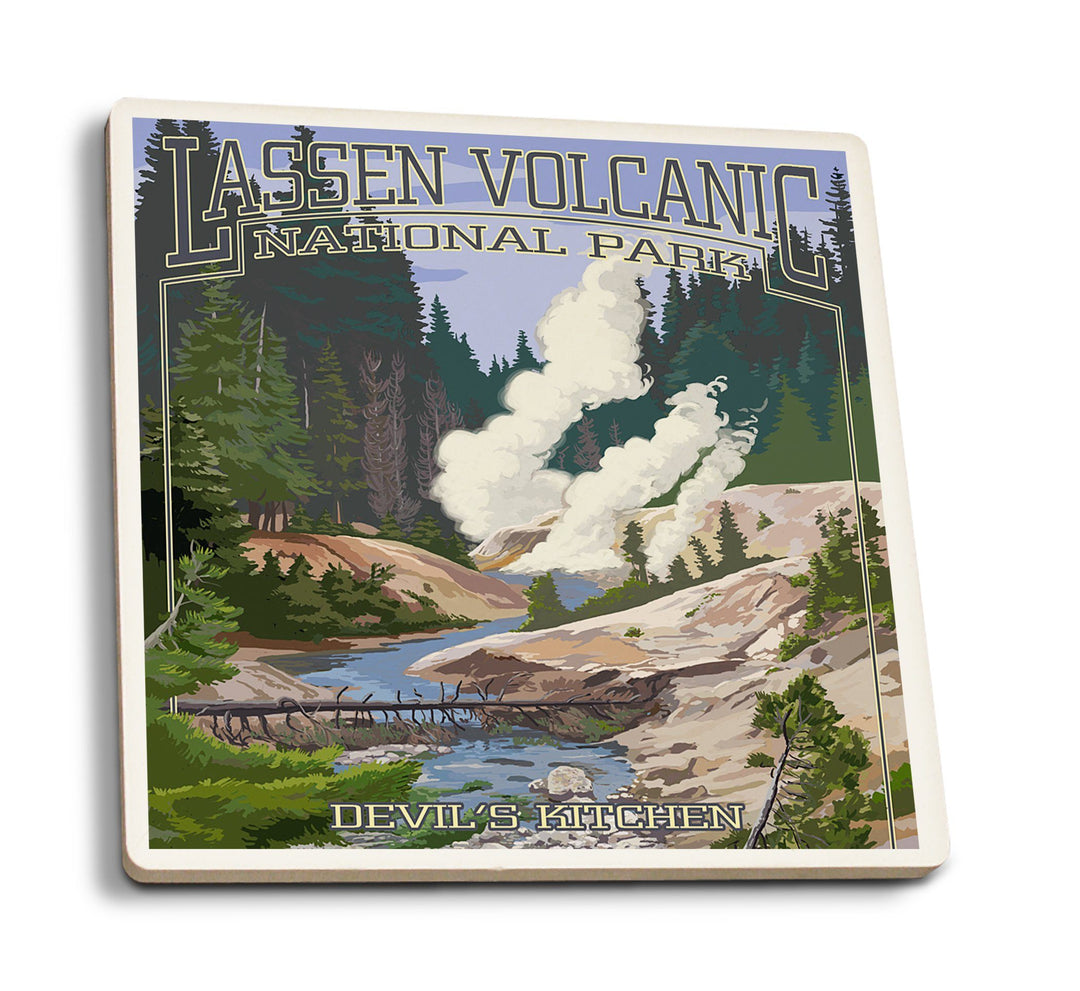Lassen Volcanic National Park, California, Devil's Kitchen, Lantern Press Artwork, Coaster Set Coasters Lantern Press 