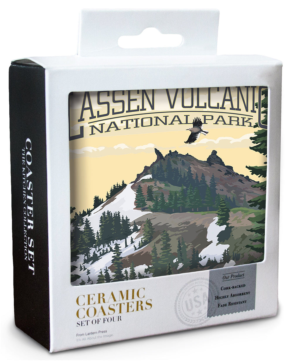 Lassen Volcanic National Park, California, Diamond Peak, Lantern Press Artwork, Coaster Set Coasters Lantern Press 