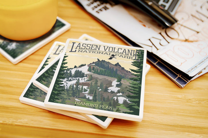 Lassen Volcanic National Park, California, Diamond Peak, Lantern Press Artwork, Coaster Set Coasters Lantern Press 