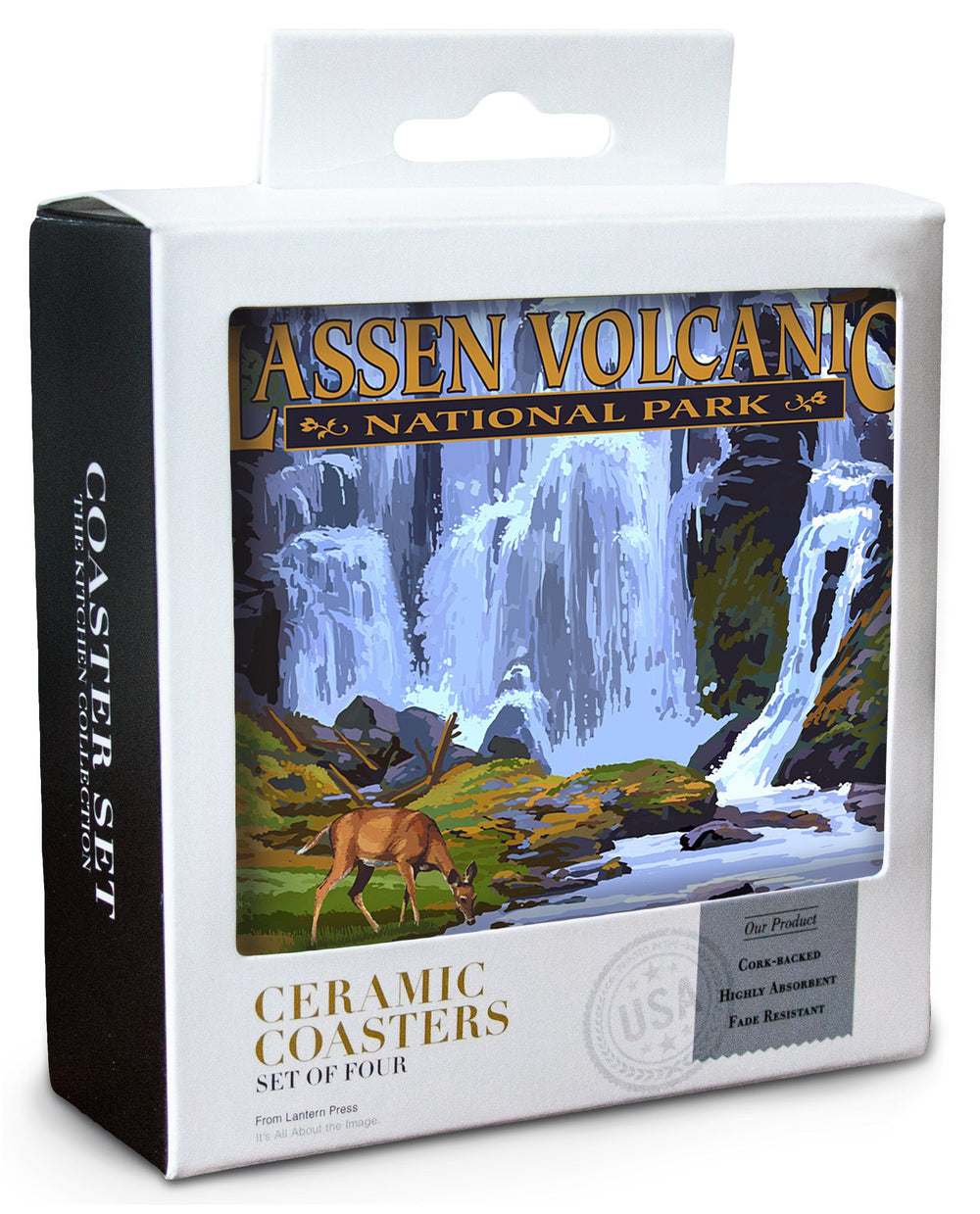 Lassen Volcanic National Park, California, Kings Creek Falls, Lantern Press Artwork, Coaster Set Coasters Lantern Press 
