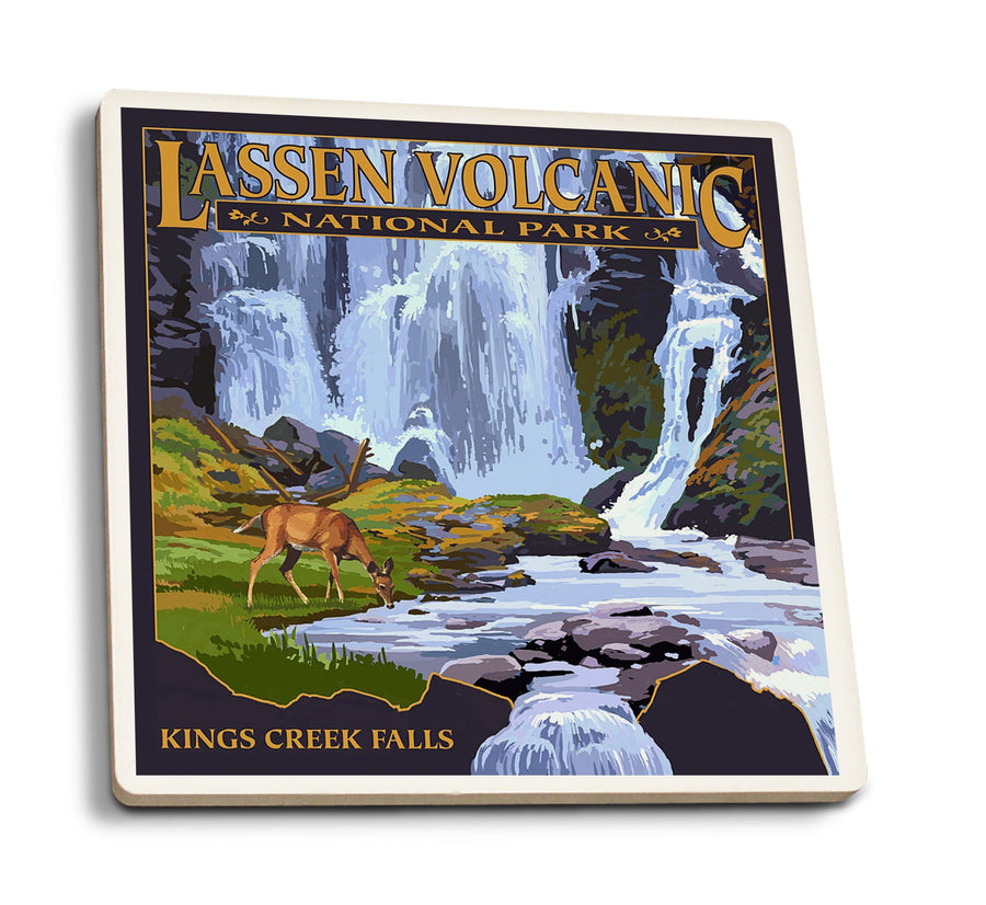 Lassen Volcanic National Park, California, Kings Creek Falls, Lantern Press Artwork, Coaster Set Coasters Lantern Press 