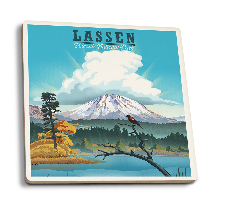 Lassen Volcanic National Park, California, Lithograph National Park Series, Lantern Press Artwork, Coaster Set Coasters Lantern Press 
