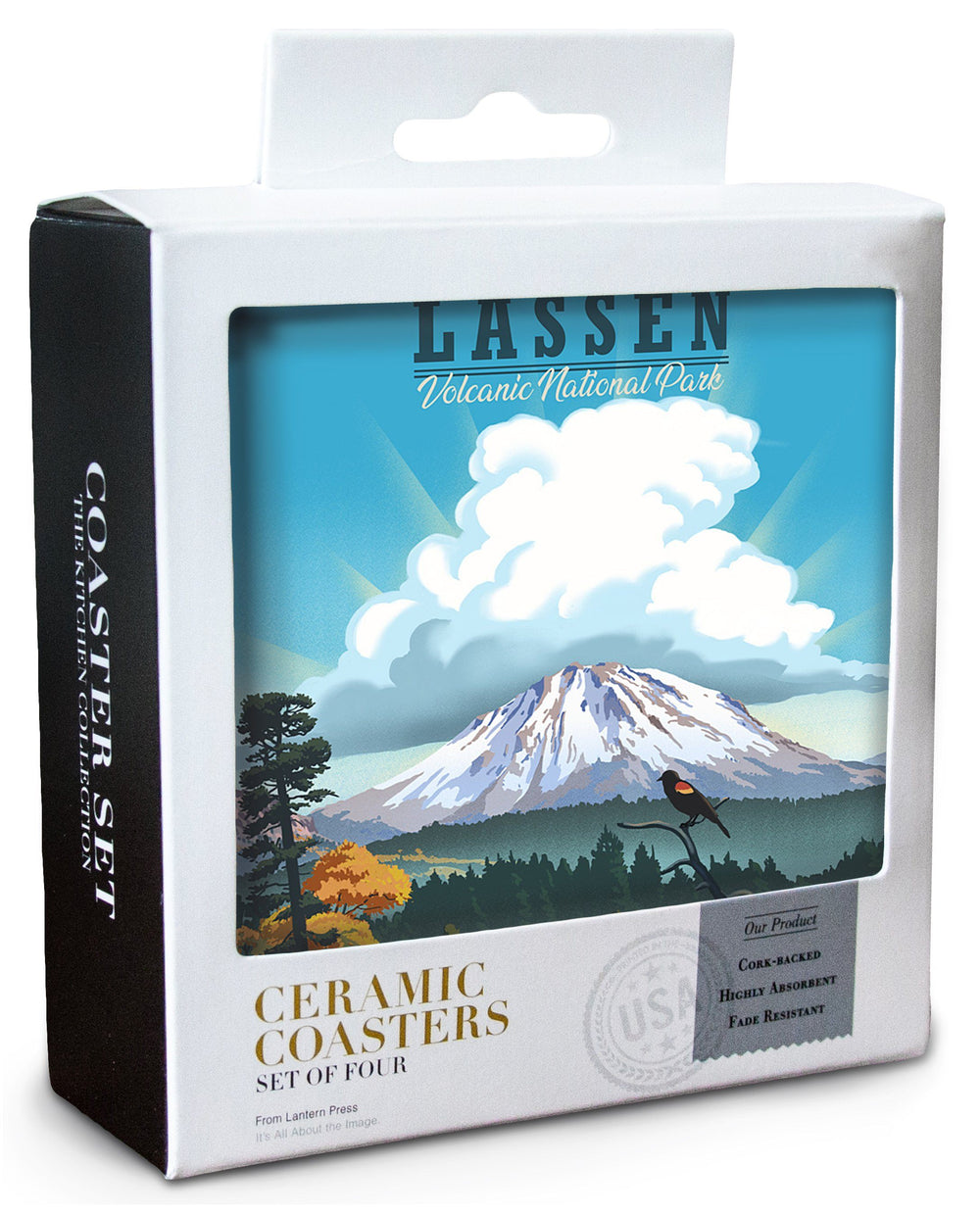 Lassen Volcanic National Park, California, Lithograph National Park Series, Lantern Press Artwork, Coaster Set Coasters Lantern Press 