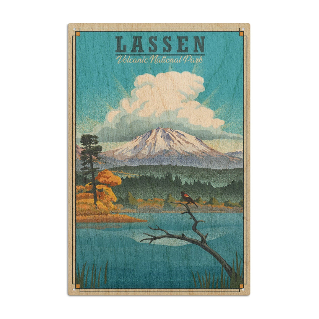 Lassen Volcanic National Park, California, Lithograph National Park Series, Lantern Press Artwork, Wood Signs and Postcards Wood Lantern Press 10 x 15 Wood Sign 
