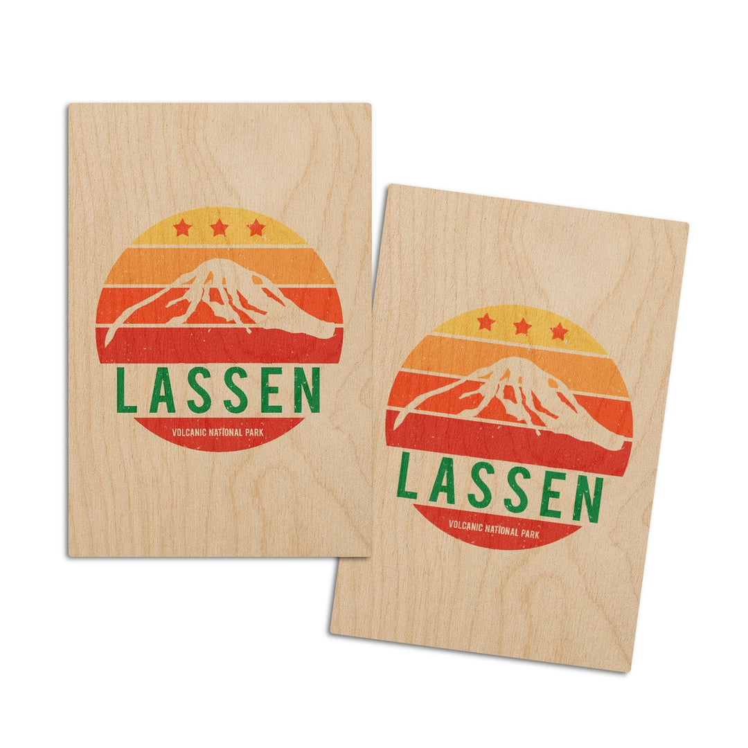 Lassen Volcanic National Park, California, Sun & Mountain, Contour, Lantern Press Artwork, Wood Signs and Postcards Wood Lantern Press 4x6 Wood Postcard Set 