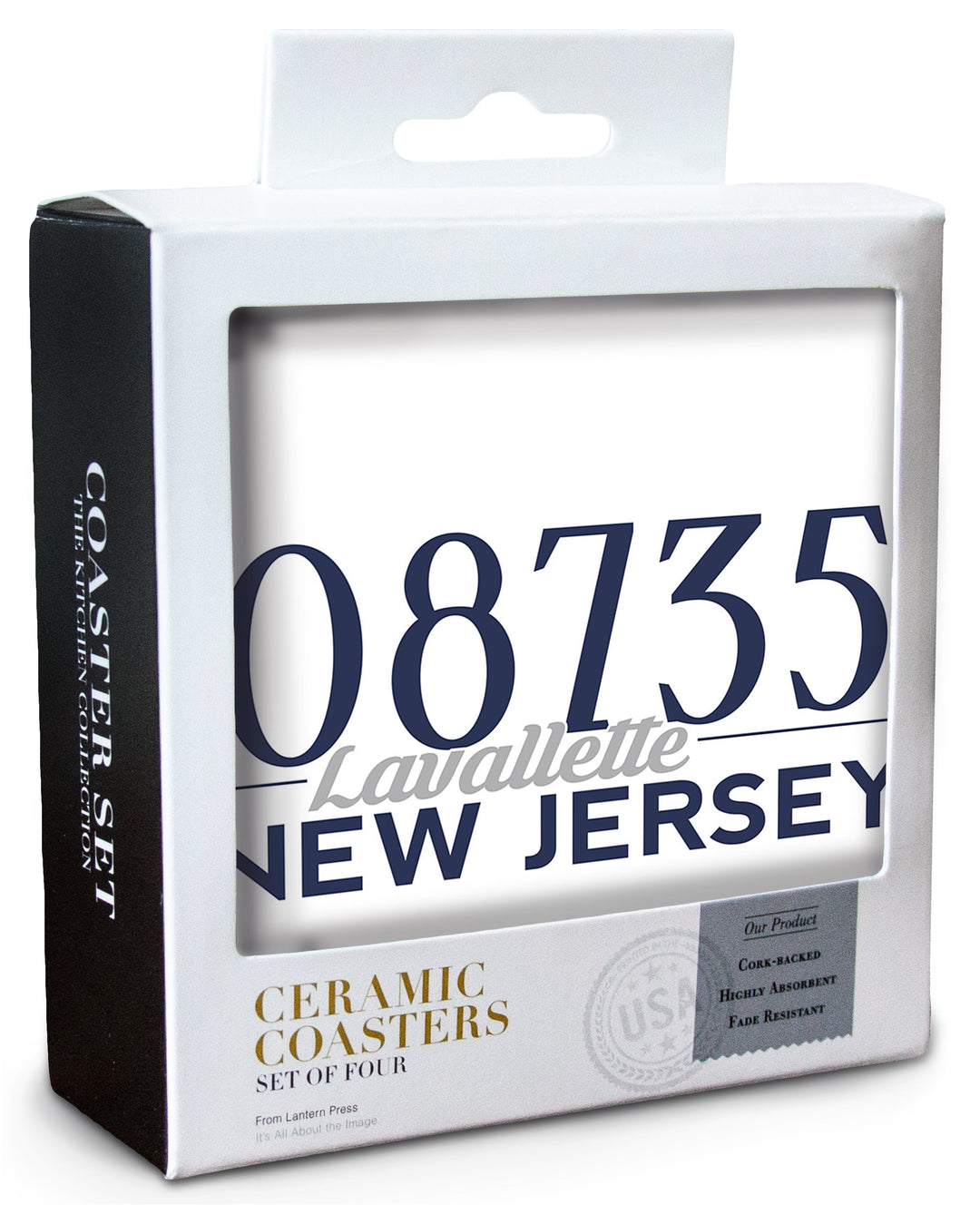 Lavallette, New Jersey, 08735 Zip Code (Blue), Coaster Set Coasters Lantern Press 