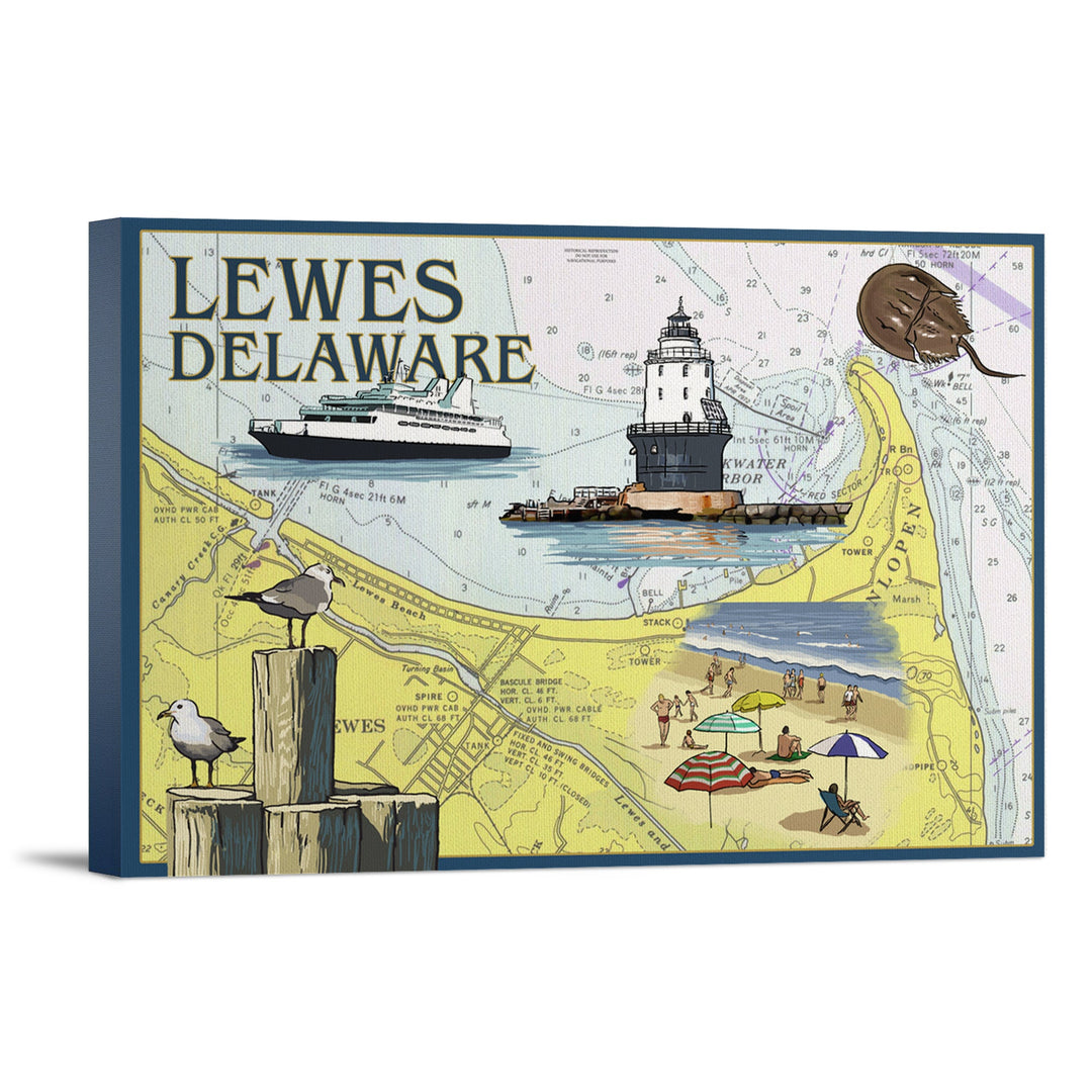 Lewes, Delaware, Nautical Chart #2, Lantern Press Artwork, Stretched Canvas Canvas Lantern Press 16x24 Stretched Canvas 