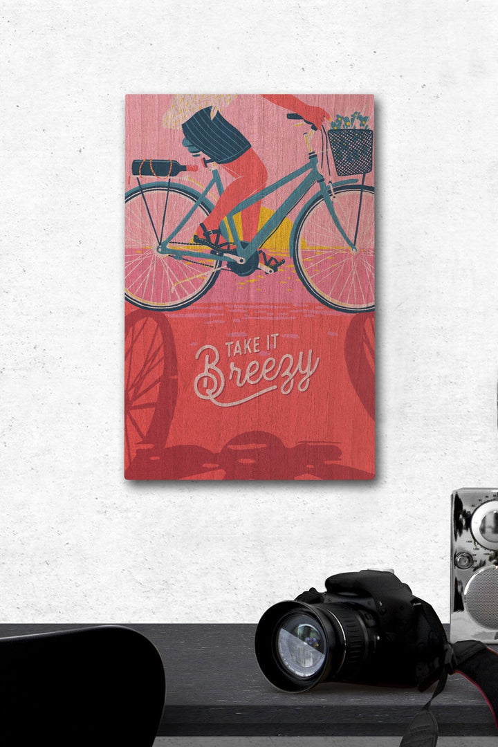 Life's A Ride Collection, Bicycling on the Beach, Take it Breezy, Wood Signs and Postcards - Lantern Press