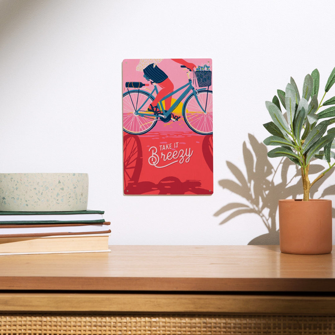 Life's A Ride Collection, Bicycling on the Beach, Take it Breezy, Wood Signs and Postcards - Lantern Press