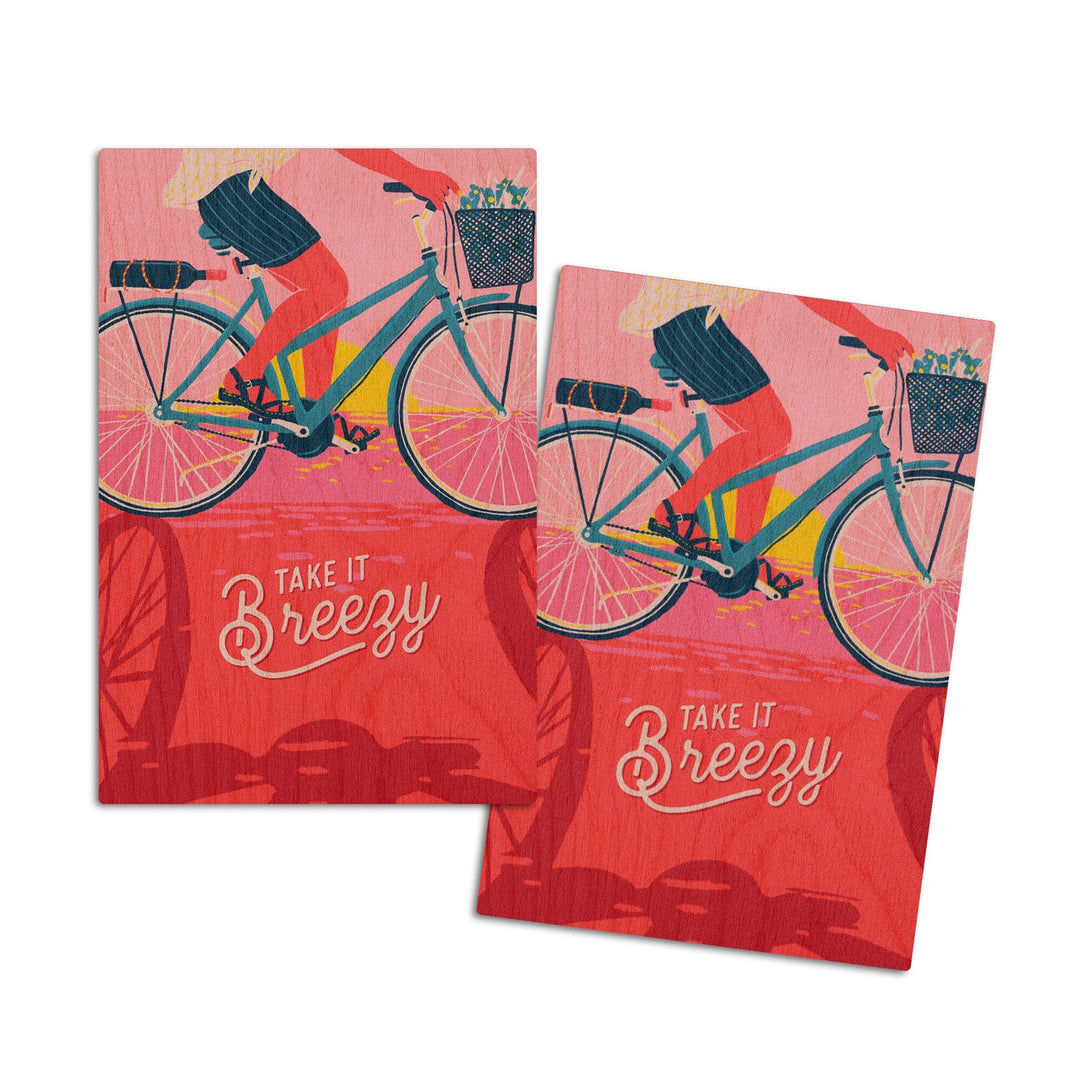 Life's A Ride Collection, Bicycling on the Beach, Take it Breezy, Wood Signs and Postcards - Lantern Press