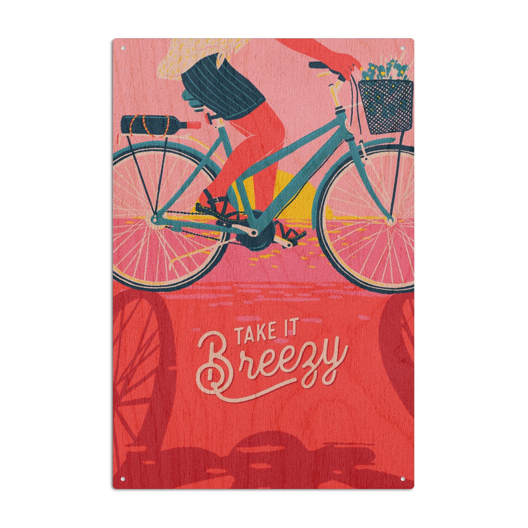 Life's A Ride Collection, Bicycling on the Beach, Take it Breezy, Wood Signs and Postcards - Lantern Press