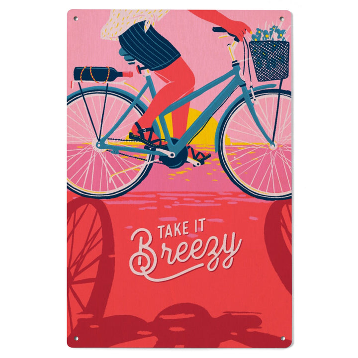 Life's A Ride Collection, Bicycling on the Beach, Take it Breezy, Wood Signs and Postcards - Lantern Press