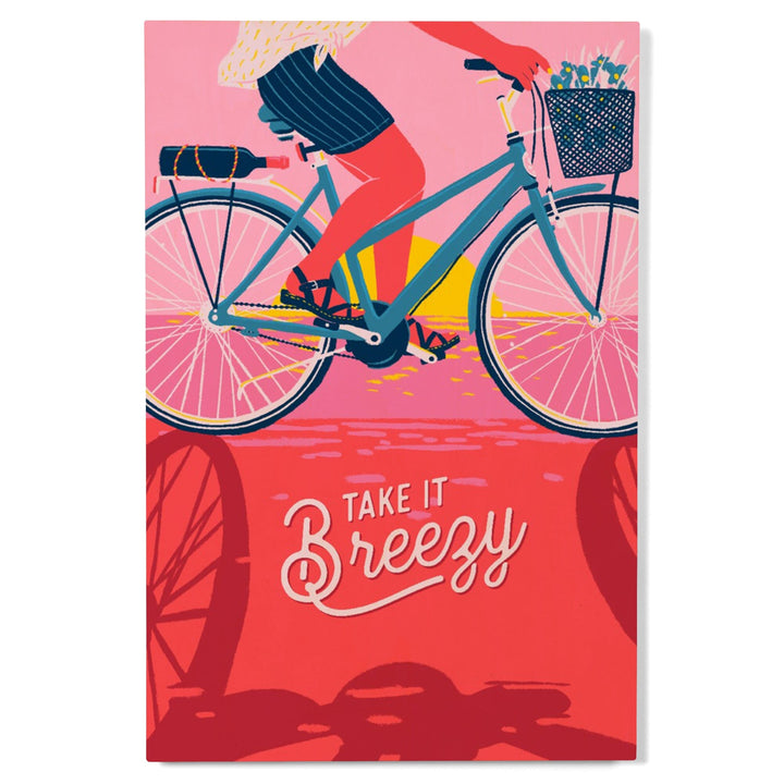 Life's A Ride Collection, Bicycling on the Beach, Take it Breezy, Wood Signs and Postcards - Lantern Press