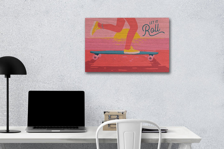 Life's A Ride Collection, Skateboarding, Let it Roll, Wood Signs and Postcards Wood Lantern Press 12 x 18 Wood Gallery Print 