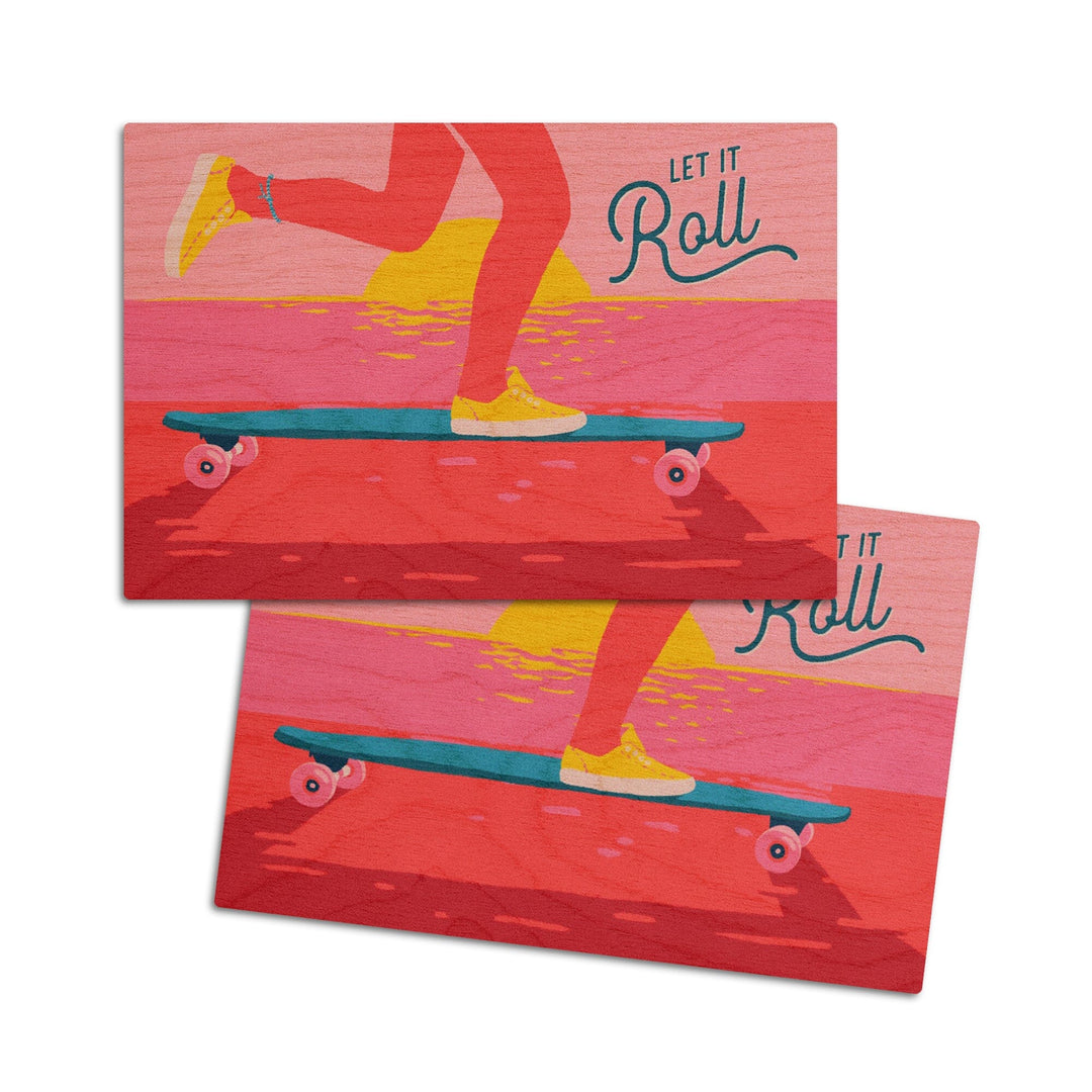 Life's A Ride Collection, Skateboarding, Let it Roll, Wood Signs and Postcards Wood Lantern Press 4x6 Wood Postcard Set 