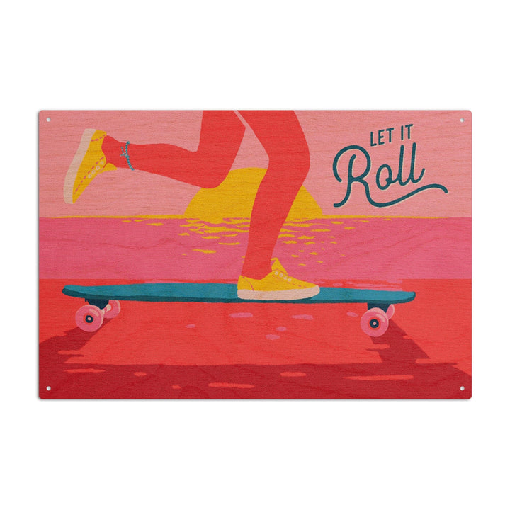 Life's A Ride Collection, Skateboarding, Let it Roll, Wood Signs and Postcards Wood Lantern Press 6x9 Wood Sign 